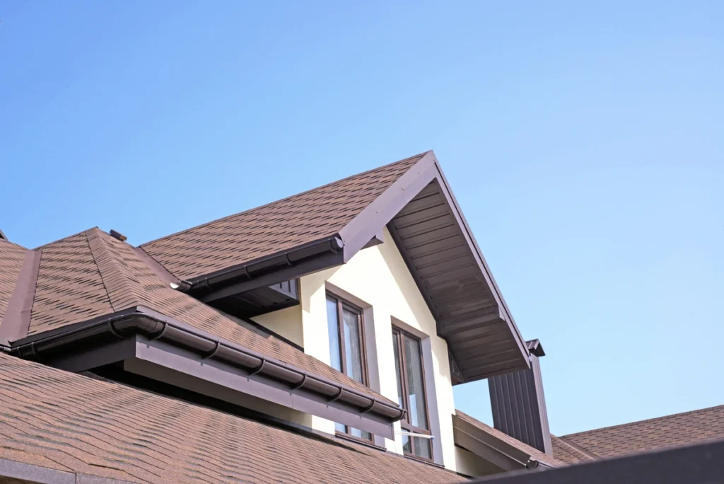 close up of residential asphalt rooftop with flashing