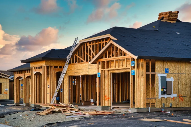 construction of a new house and black roof installment