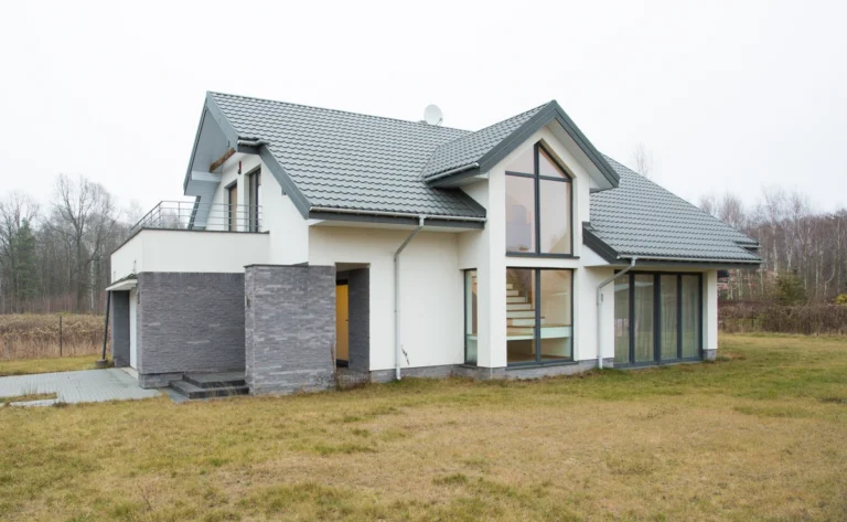 newly built private house with metal roof