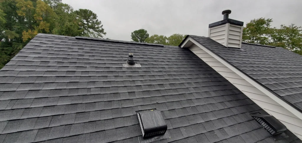 Asphalt shingles installed on roof with vents