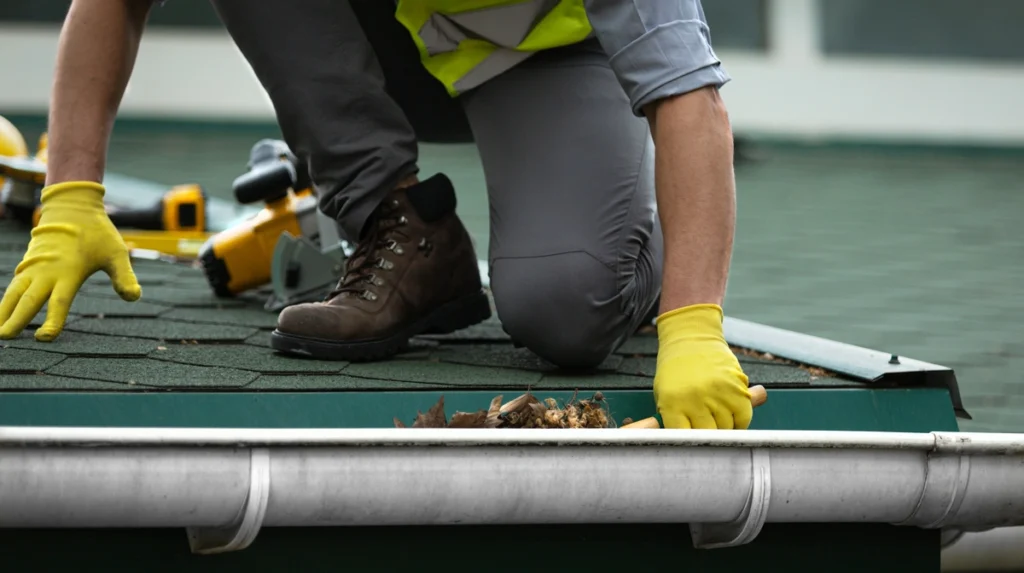 man cleaning the gutters