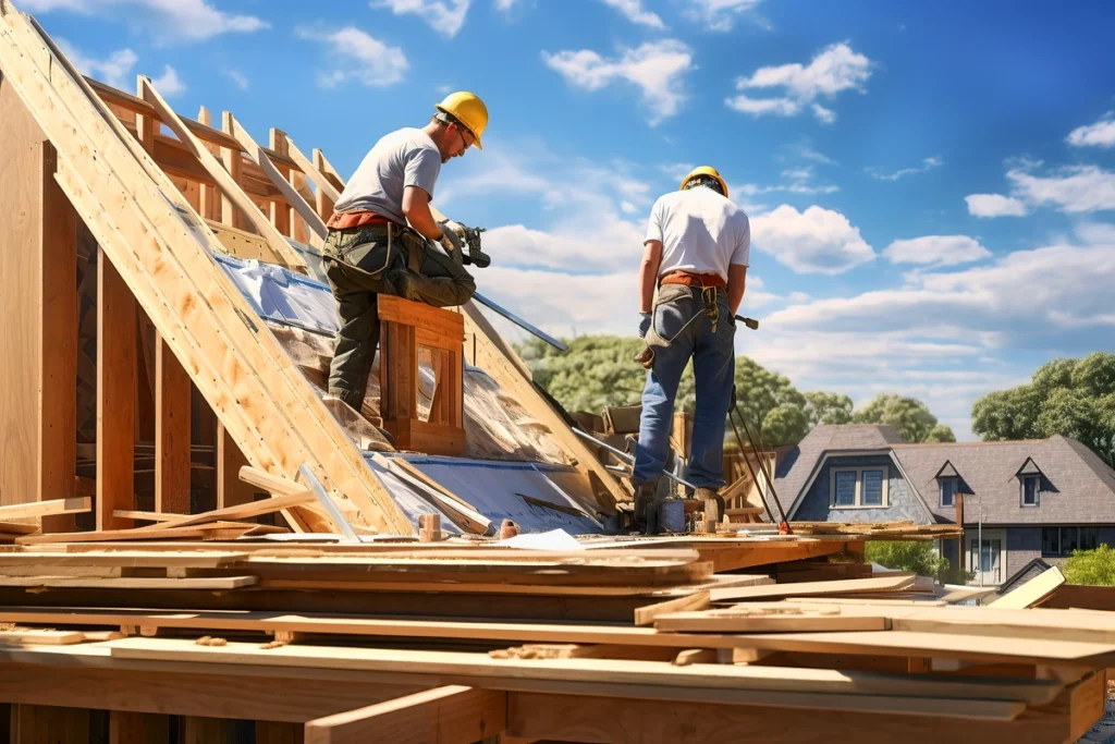 roofing contractors working