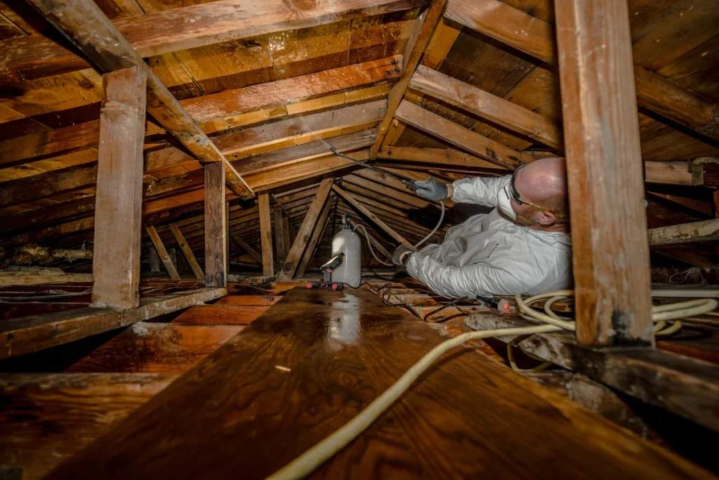 Close up view of roof attic with mold issue due to poor roof ventilation