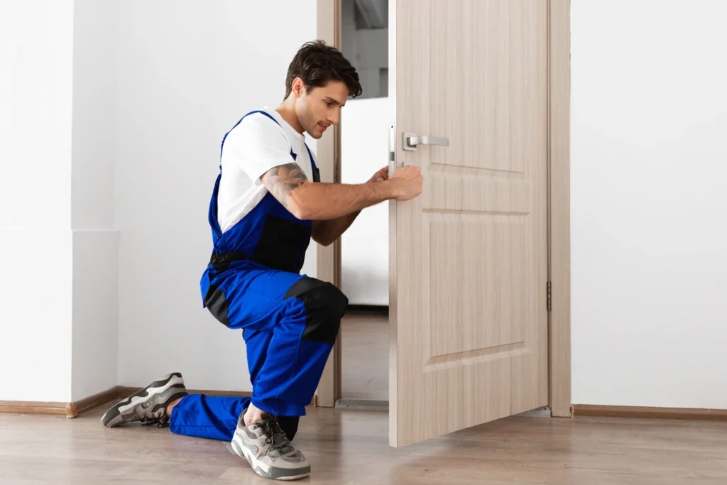 guy installing a door