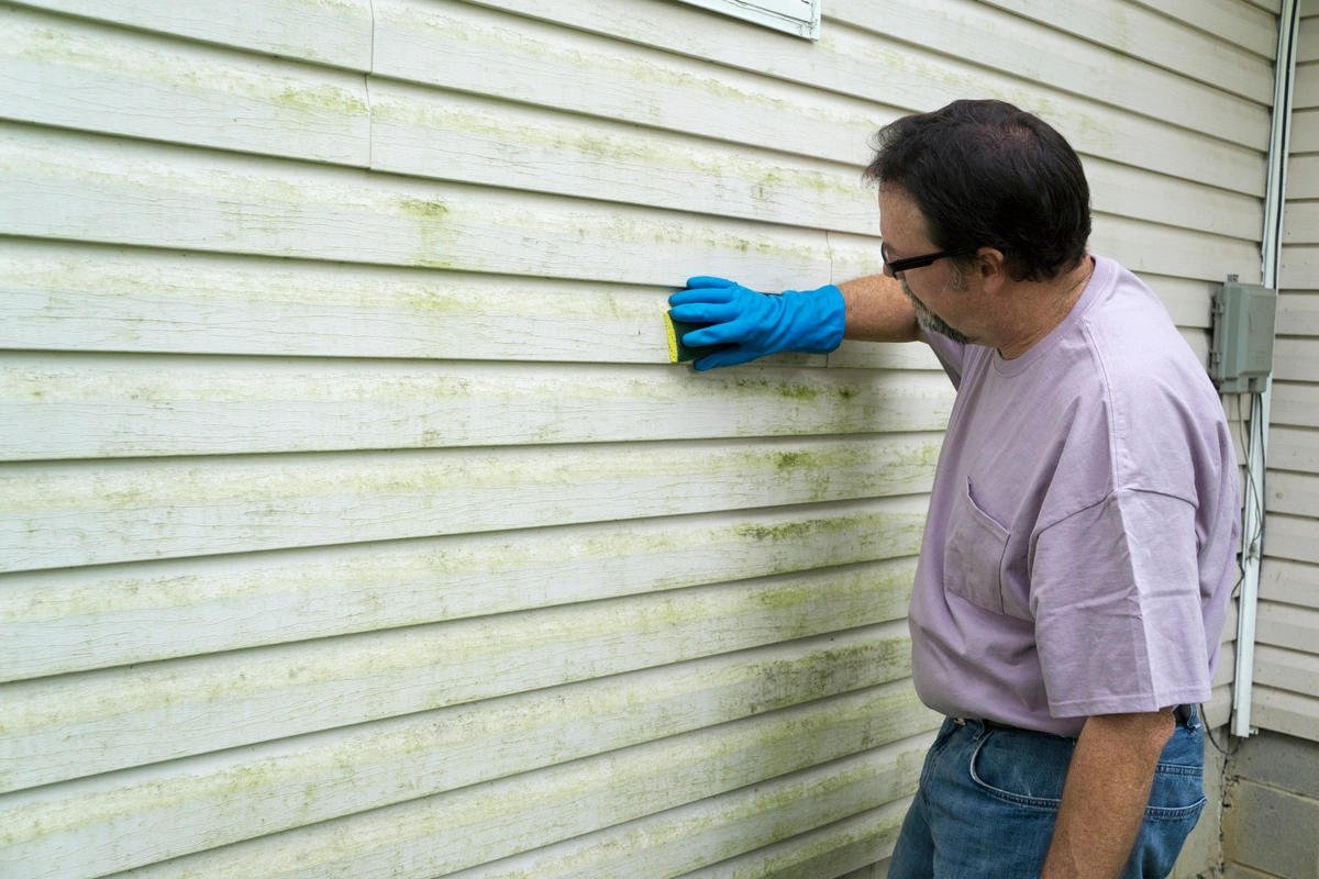 man cleaning siding