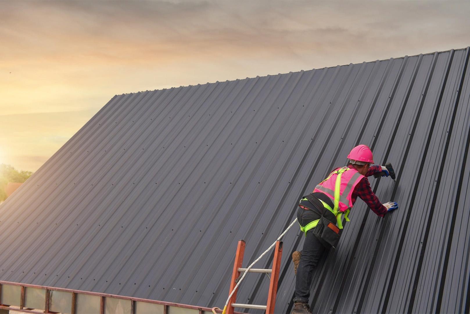metal roof at sunset